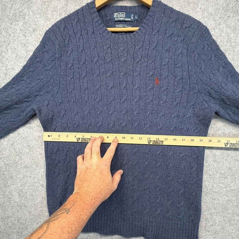 Vintage Polo Ralph Lauren Angora Wool Cable Knit Sweater Large Pony Fisherman